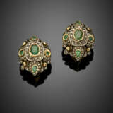 Rose cut diamond and emerald silver and 9K gold earclips - Foto 1