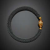 Interwoven hematite bead necklace with citrine quartz and diamond bi-coloured gold clasp - photo 1