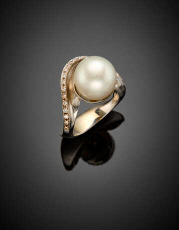 South sea mm 12.90 circa pearl and diamond white gold ring - photo 1