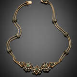Yellow 9K gold and silver two rope necklace with seedpearl - фото 1