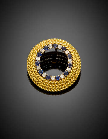 Yellow gold rope pendant accented with diamonds and sapphires - photo 1