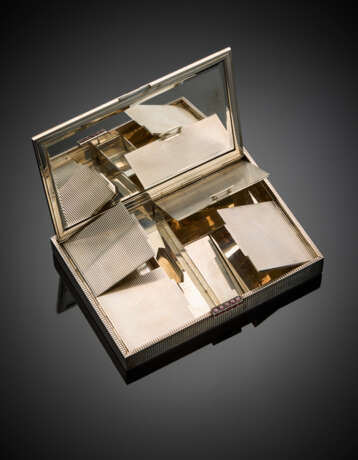 Grooved 925/1000 silver compact with several compartments - Foto 1