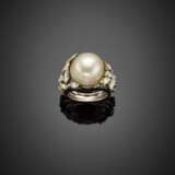Mm 13.90 circa pearl and marquise diamond white gold ring - фото 2