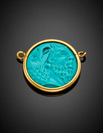 Turquoise paste carved on both sides yellow gold central - Foto 1