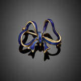 Yellow gold blue enamel bow brooch - фото 1