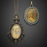Lot comprising a silver chain and two pendants with miniatures - Foto 1