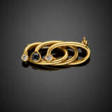 Yellow gold oval hoop brooch with diamonds and sapphire - photo 1