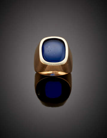 Yellow 14K gold blue paste ring - фото 1