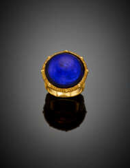 Yellow textured gold blue paste ring