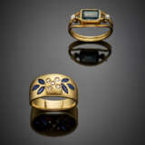 Two yellow gold diamond and sapphire rings - photo 1