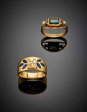 Two yellow gold diamond and sapphire rings - Foto 1