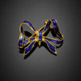 Yellow gold blue enamel bow brooch - Foto 1
