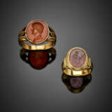 Two yellow gold ring with intaglios in carnelian and pink tourmaline - Foto 1