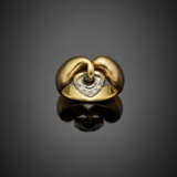 Yellow gold ring with small white gold diamond pendant heart - photo 1