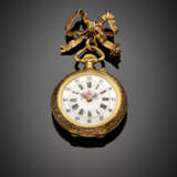 Silver gilt pocket watch with yellow gold bow brooch - Foto 1