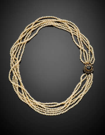 Six strand mm 2.80/3 circa cultured pearl necklace with silver and gold - Foto 1