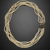 Six strand mm 2.80/3 circa cultured pearl necklace with silver and gold - Foto 1