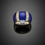 Reconstructed lapis lazuli and diamond white gold ring - photo 1
