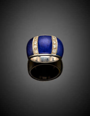 Reconstructed lapis lazuli and diamond white gold ring - photo 1