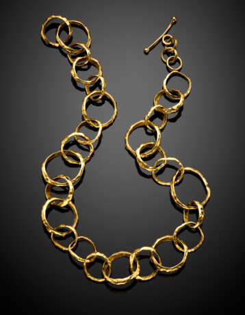 Yellow wrought and drilled gold hoop necklace - photo 1