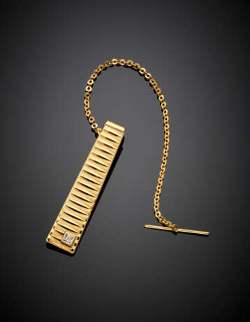 Yellow gold tie clip accented with a diamond - photo 1