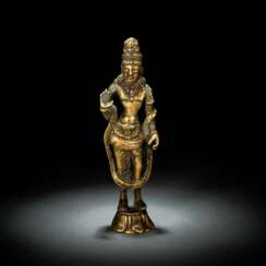 Bronze eines Bodhisattva mit Einlagen in Kupfer und Silber