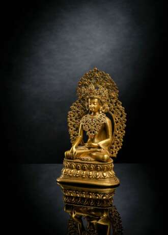Feine feuervergoldete Bronze des Buddha auf einem Lotos - Foto 2