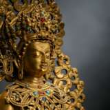 Feine feuervergoldete Bronze des Buddha auf einem Lotos - Foto 3