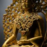 Feine feuervergoldete Bronze des Buddha auf einem Lotos - фото 4