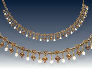 Kette/Collier: antikes, feines und seltenes Goldschmiede-Collier mit Perlenbesatz