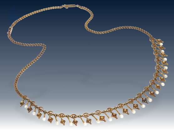 Kette/Collier: antikes, feines und seltenes Goldschmiede-Collier mit Perlenbesatz - Foto 2