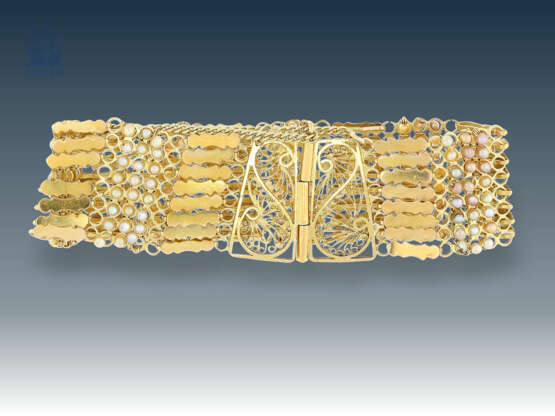 Armband: ausgefallenes, vermutlich antikes Armband mit Saatperlen, 18K Gold - photo 2