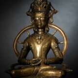 Feine Bronze des Amithaba auf einem Lotosthron mit Silber- und Kupfereinlagen - photo 3