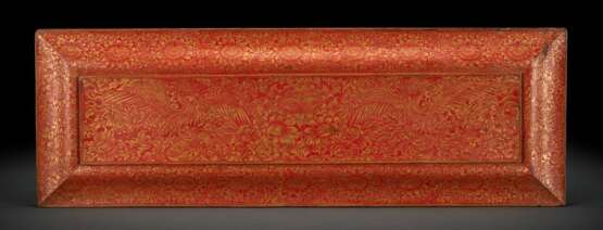 Paar große Buchdeckel aus Holz mit rotem Lackfond und feiner Goldmalerei - Foto 1