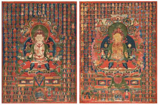 Zwei seltene Verehrungsthangkas der Bon Gottheiten Satrig Ersan und Shenla Wökar - photo 1