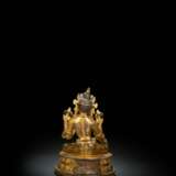Feine feuervergoldete Bronze der Syamatara auf einem Lotos mit Steinbesatz - Foto 2