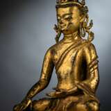 Feuervergoldete Bronze des Buddha Shakyamuni auf einem Lotos - Foto 3