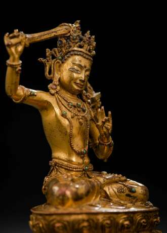 Feine feuervergoldete Bronze des Manjushri, Sonam Gyaltsen zugeschrieben - Foto 3