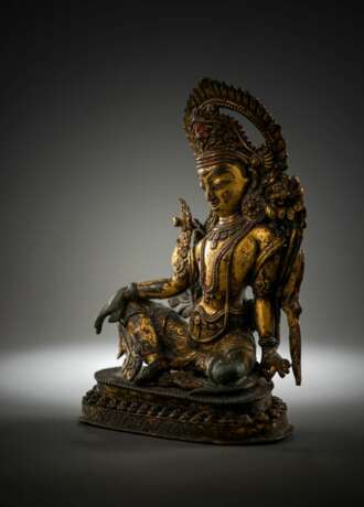 Feuervergoldete Bronze des Indra auf einem Lotos - Foto 3