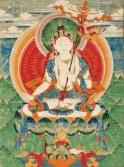 Thangka der Sitatara mit Seidenbrokat-Montierung