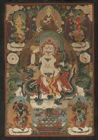Thangka des Sita Jambhala auf dem Drachen reitend mit Seiden-Montierung - Foto 2