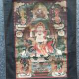 Thangka des Sita Jambhala auf dem Drachen reitend mit Seiden-Montierung - photo 6