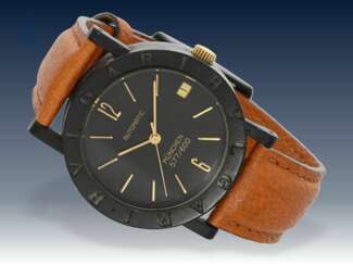 Armbanduhr: limitierte Herrenuhr/Damenuhr "Bvlgari Carbon Automatic München" 577/600 mit Originalbox und Originalpapieren von 1994
