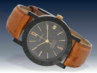Armbanduhr: limitierte Herrenuhr/Damenuhr "Bvlgari Carbon Automatic München" 566/600 mit Originalbox und Originalpapieren von 1995