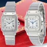 Armbanduhr: Paar vintage Armbanduhren von Cartier, Herrenuhr & Damenuhr Modell "SANTOS AUTOMATIQUE" von 1979 mit Etuis & Papieren - Foto 1