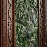 Vierteiliger, beschnitzter Stellschirm mit spinatgrünen Jade-Platten - photo 18