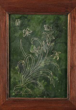Vierteiliger, beschnitzter Stellschirm mit spinatgrünen Jade-Platten - photo 25