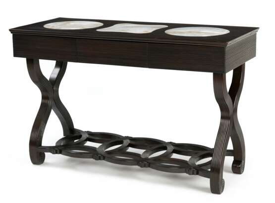 Hongmu-Tisch mit Marmorplatten auf Scherenbeinen - фото 1
