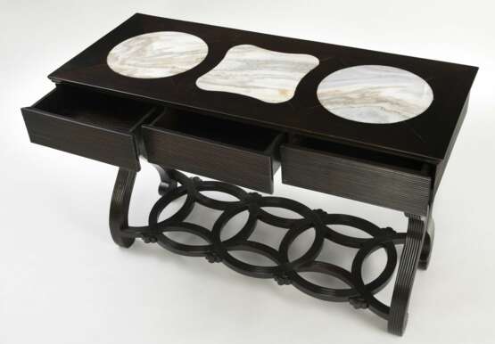 Hongmu-Tisch mit Marmorplatten auf Scherenbeinen - photo 3