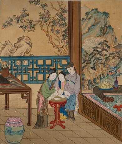 Album mit zwölf feinen erotischen Malereien auf Seide im Stil von Qiu Ying - Foto 2